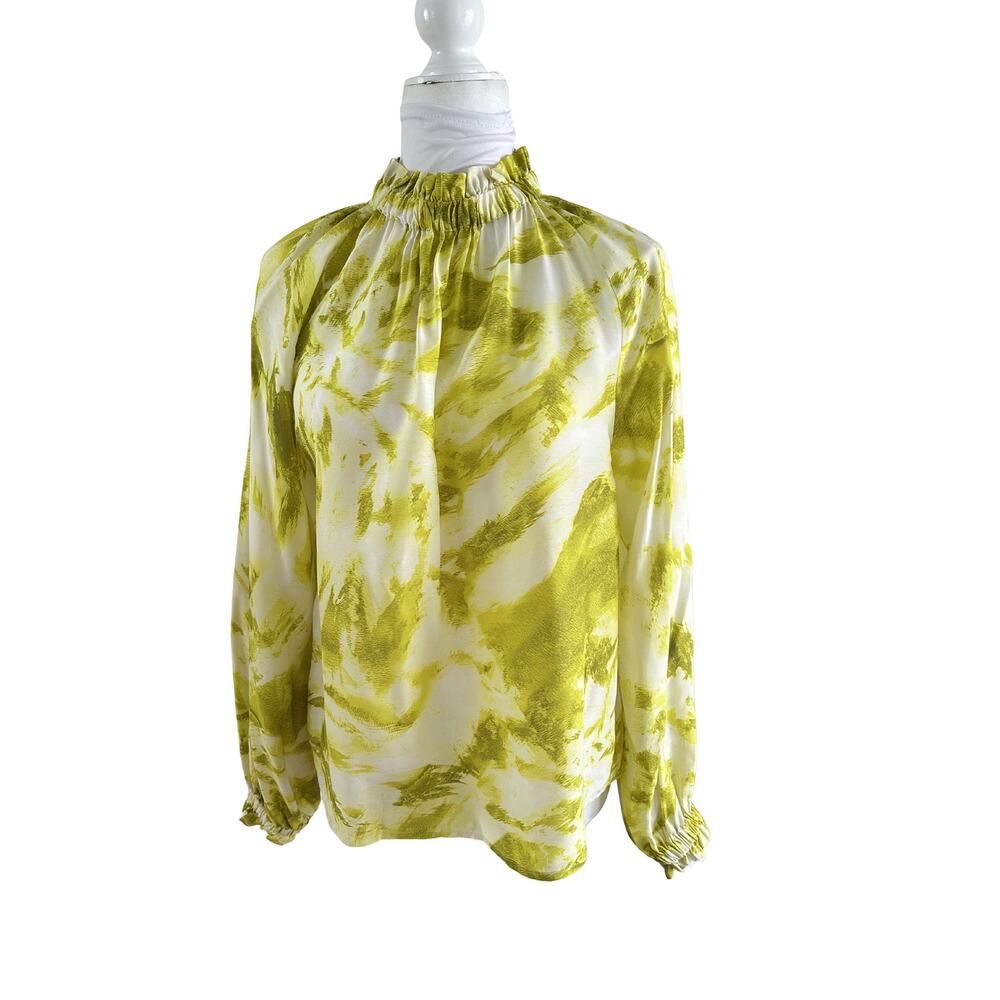 Marie Oliver June Blouse Citrus Tie Dye, Ruffle Neck Designer Top I XS